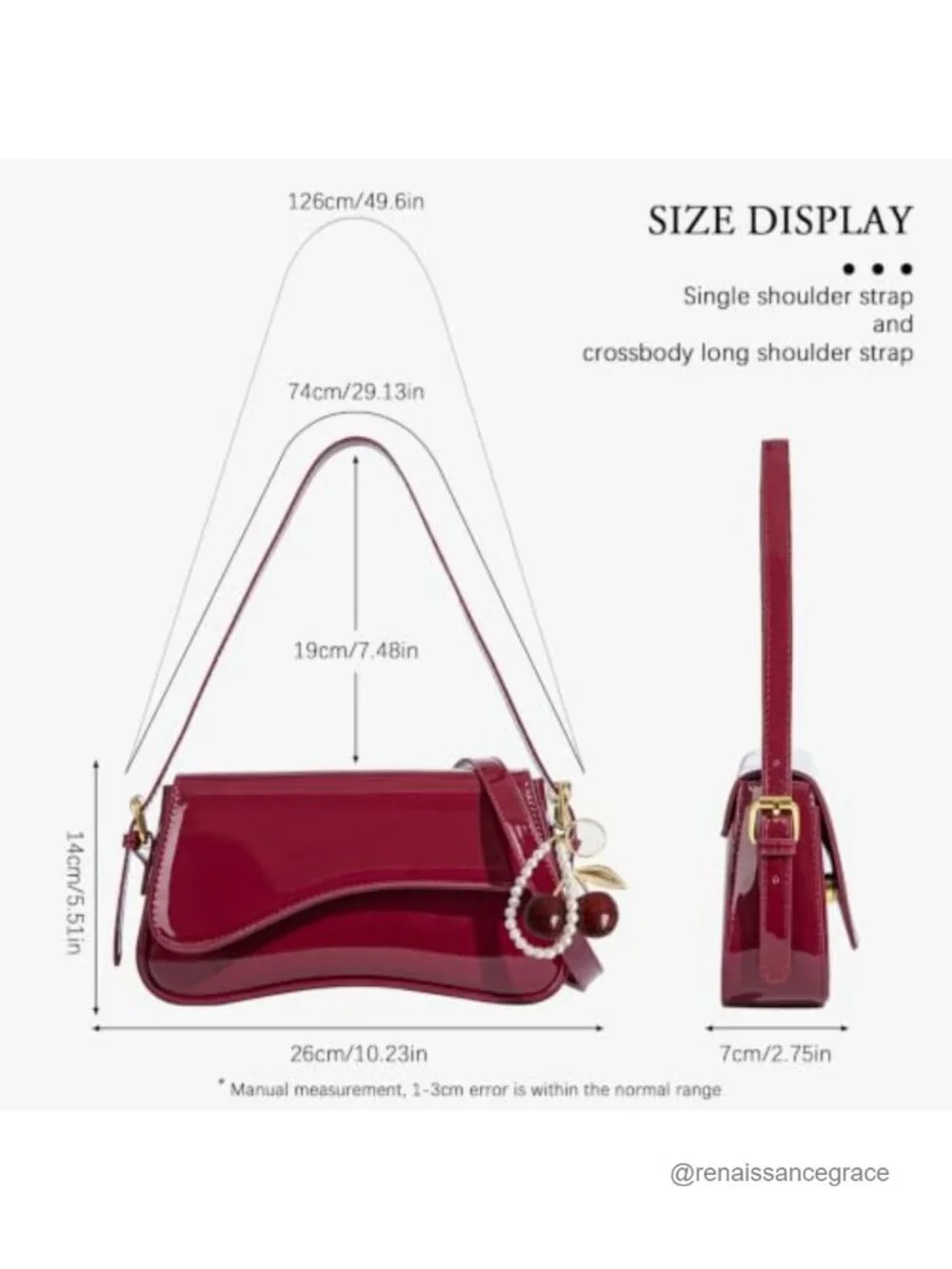Hobo Crossbody Bag with Cherry Pendant PU Leather Shoulder Purse